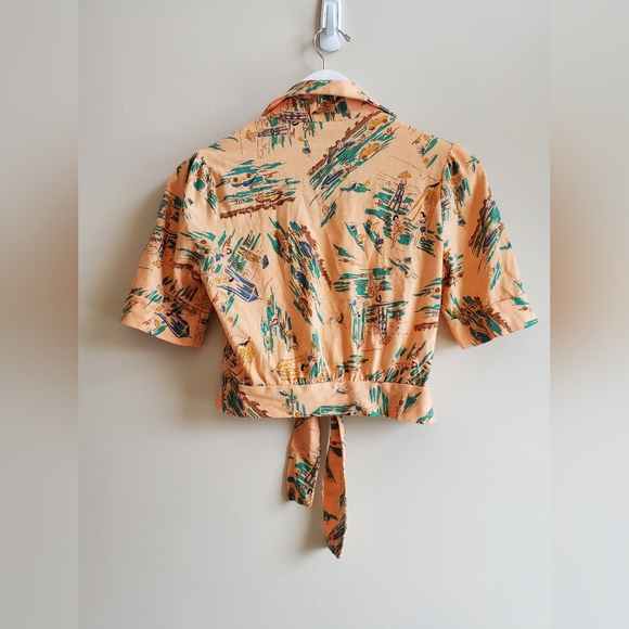 Vintage tie front cropped short sleeved shirt - Picture 3 of 5